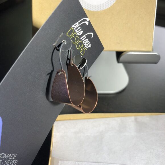 Copper Scoop Earrings Small Arc Shaped Handmade Jewelry By Blue Hour Design - Picture 4 of 10